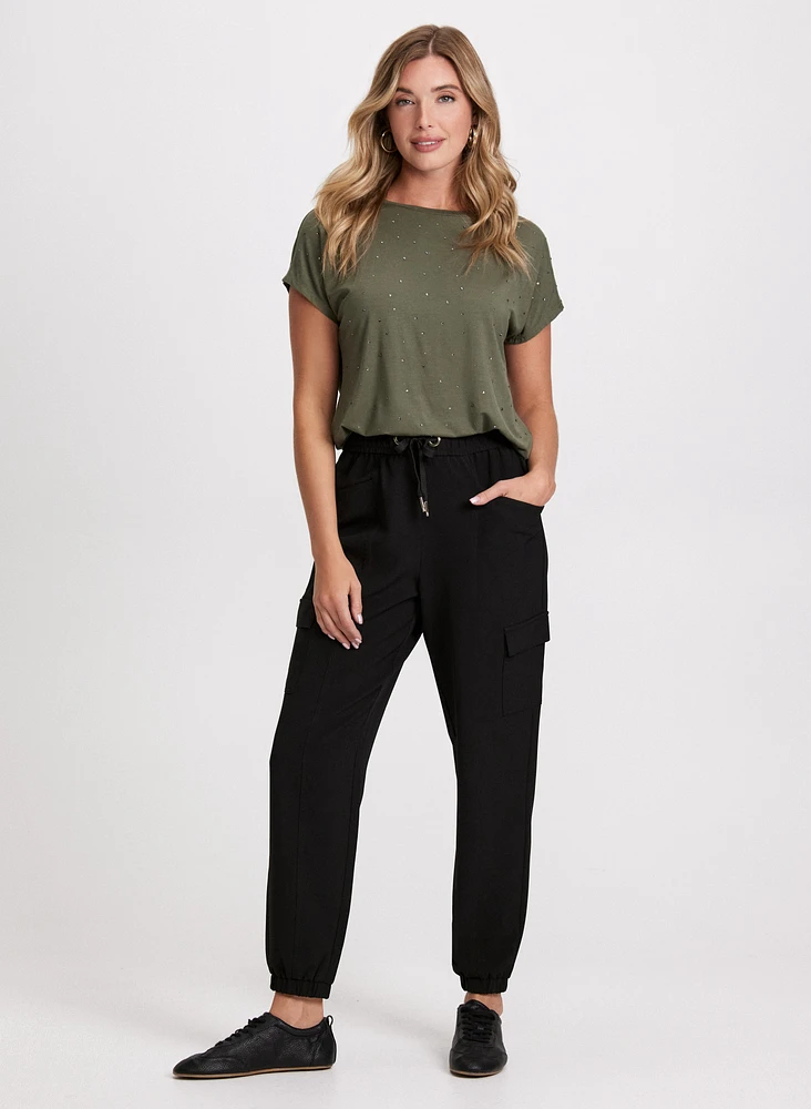 Rhinestone Detail T-Shirt & Cargo Pants