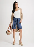 Self-Tie Belted Denim Shorts