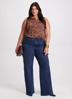 Animal Print Top & Cargo Jeans