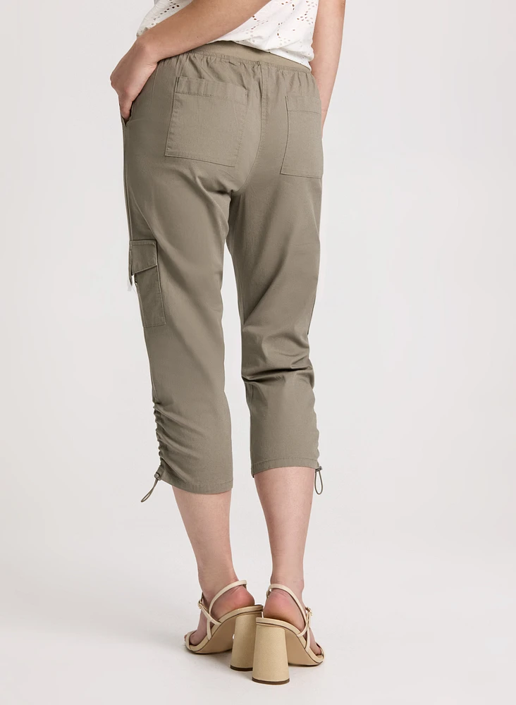 Cropped Drawstring Hem Cargo Pants