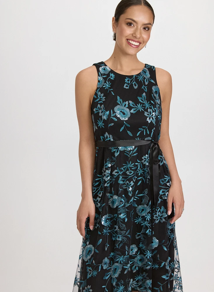 Sequined Floral Embroidery Dress