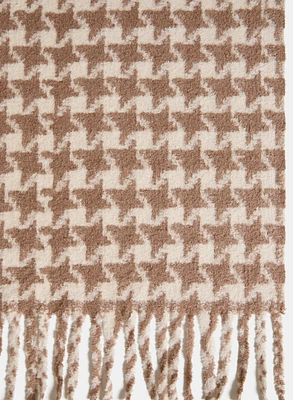 Foulard à motif pied-de-poule et franges