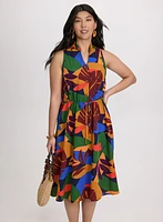 Tropical Drawstring Waist Dress