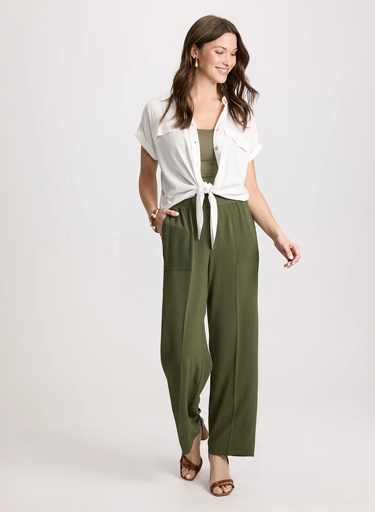 Tie Detail Blouse & Crepe Pull-On Pants