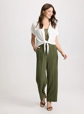 Blouse à détail noué et pantalon en crêpe à enfiler