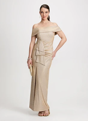 Metallic Off-the-Shoulder Evening Dress