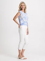 Embroidered Hem Denim Capris