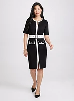 Belted Contrast Trim Dress