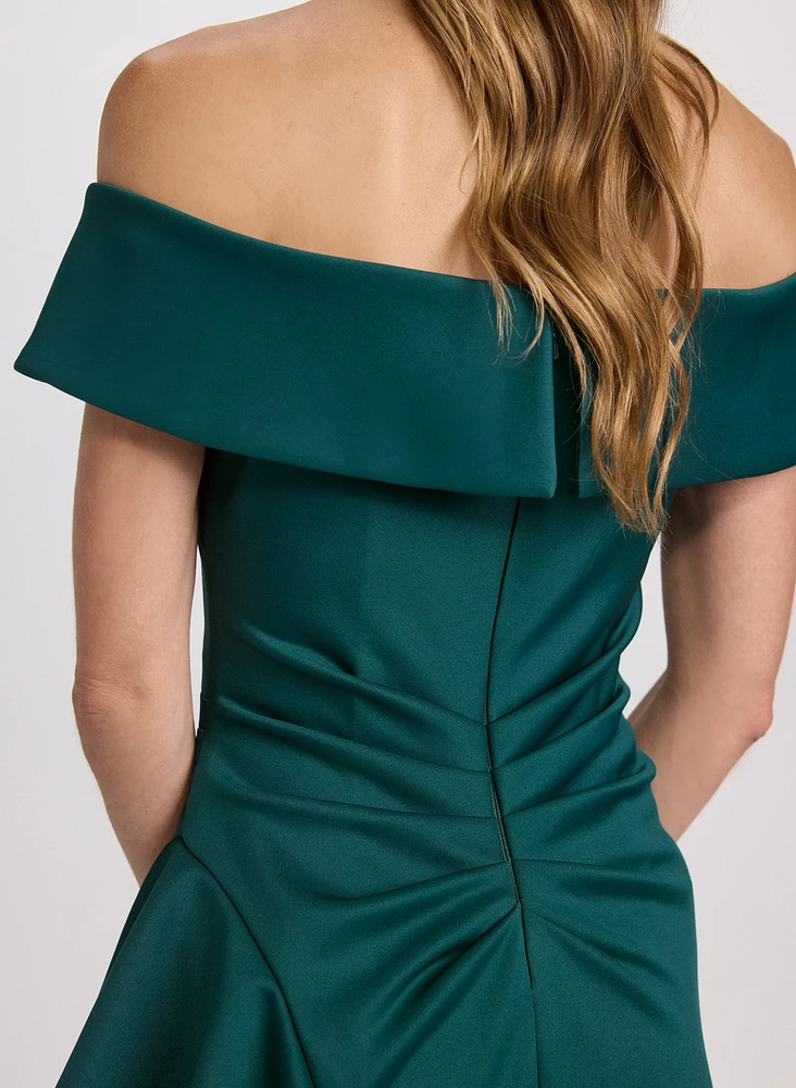 Off-Shoulder Waterfall Ruffle Dress