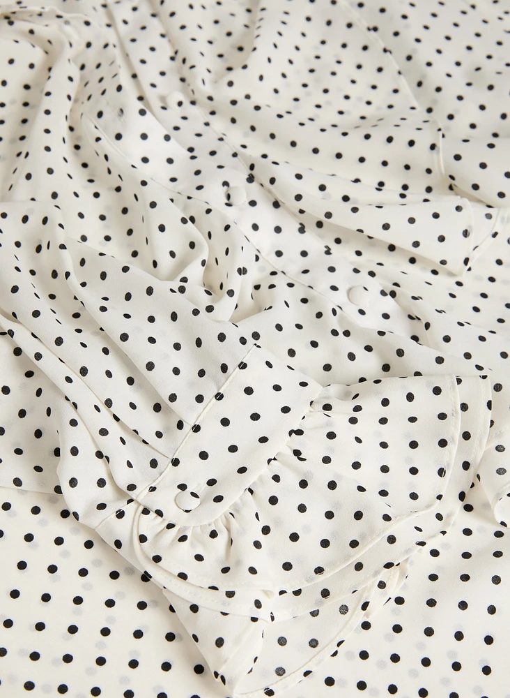 Polka Dot Ruffle Front Blouse