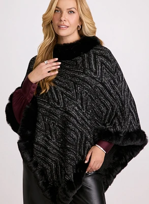 Poncho à bordure en fausse fourrure