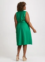 Linen-Blend Button Front Dress