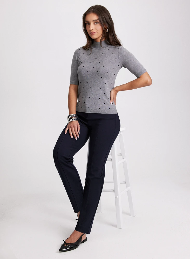 Rhinestone Detail Sweater & Straight-Leg Pants