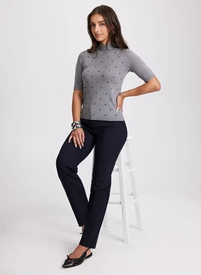Rhinestone Detail Sweater & Straight-Leg Pants