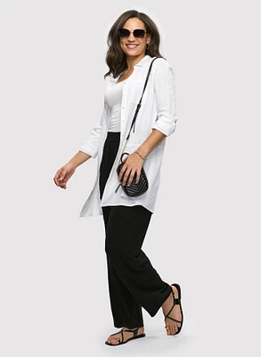 Button-Front Linen Tunic & Wide Leg Cargo Pants