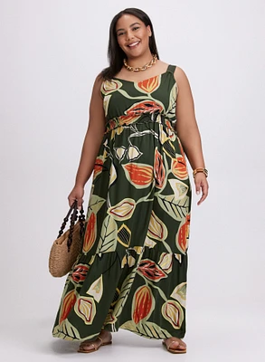 Leaf Print Maxi Dress