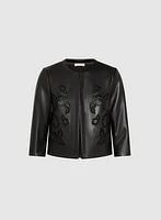 Embroidered Vegan Leather Jacket