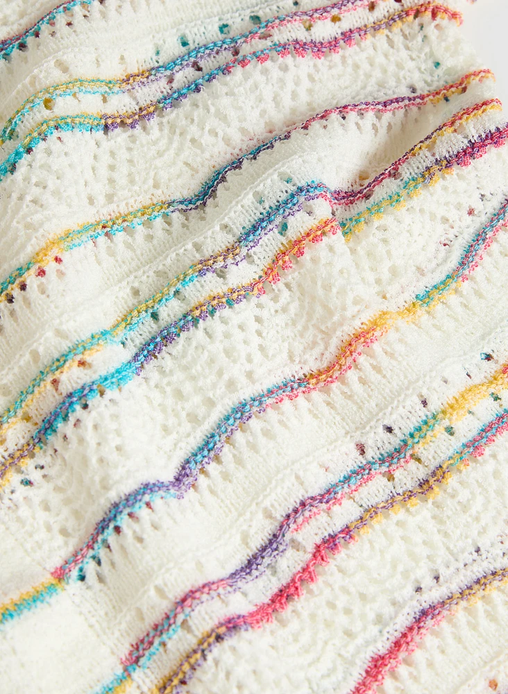 Pull en tricot pointelle à rayures multicolores