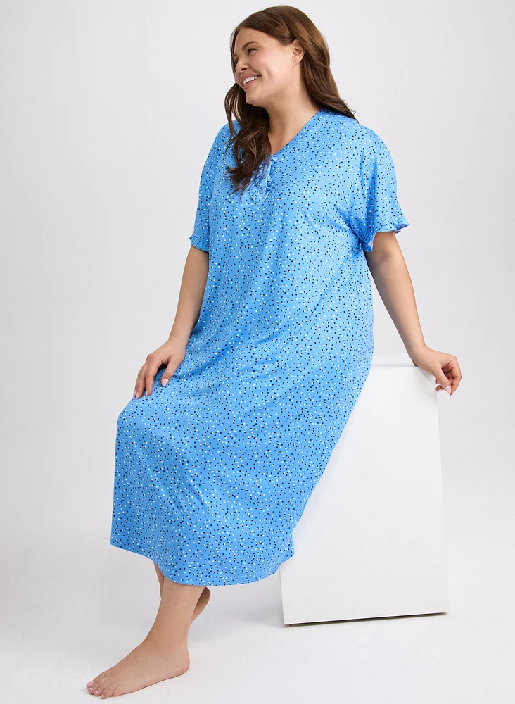 Robe de nuit à pois boutonnée