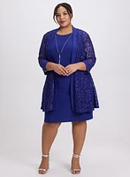 Sequined Lace Jacket & Dress Set