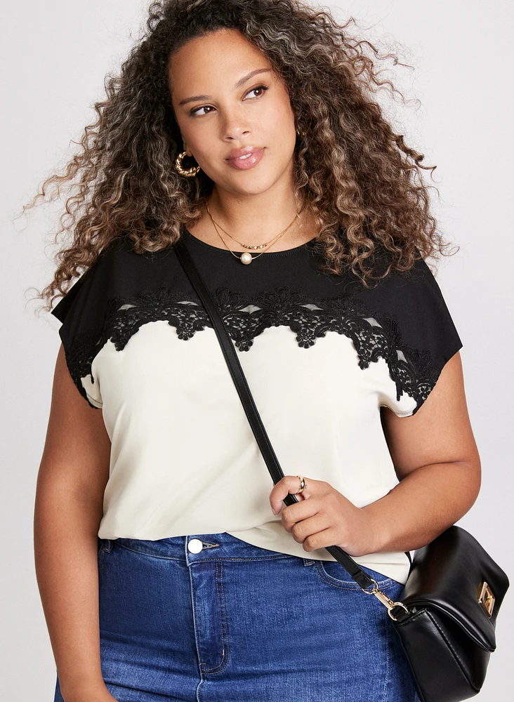 Drop Shoulder Lace Detail Top