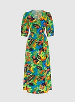 Tropical Balloon Sleeve Dress