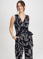 Leaf Print Wide Leg Jumpsuit