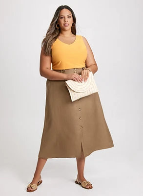 Sleeveless Top & Buttoned Midi Skirt