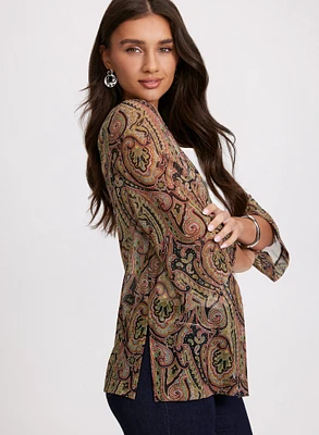 Paisley Print Long Sleeve Cover-Up