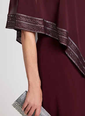 Foil Trim Detail Capelet Effect Dress