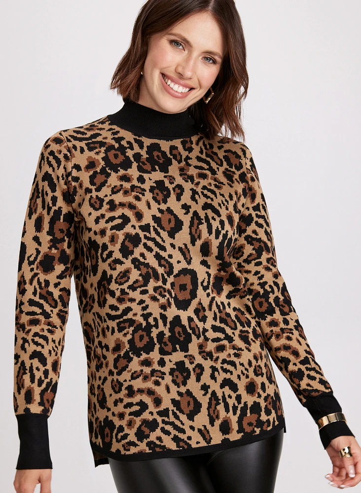 Leopard Print Mock Neck Sweater