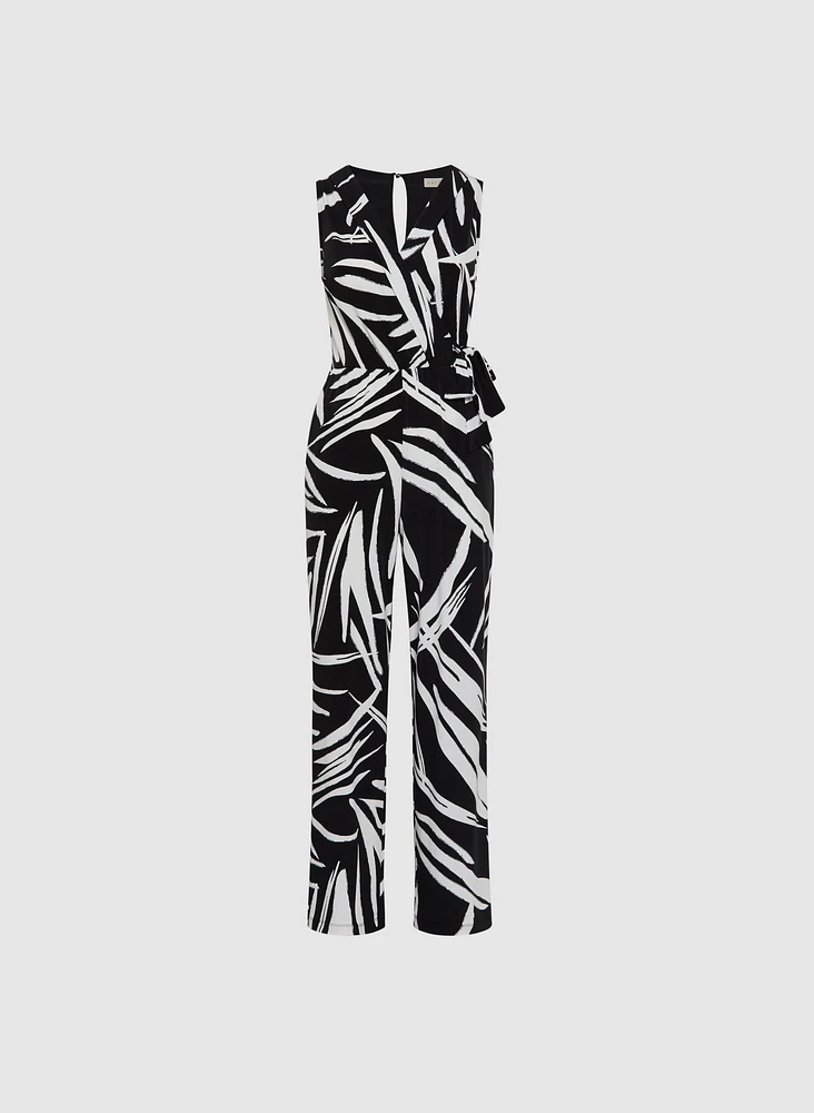 Geometric Print Cross-Neck Jumpsuit