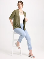 Open Cardigan & Embroidered Hem Jeans