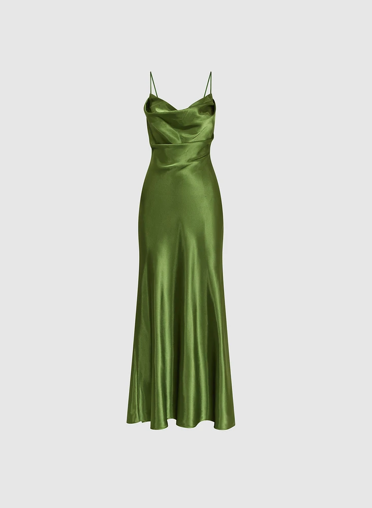 Drape Neck Satin Dress