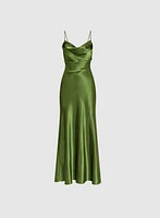 Drape Neck Satin Dress