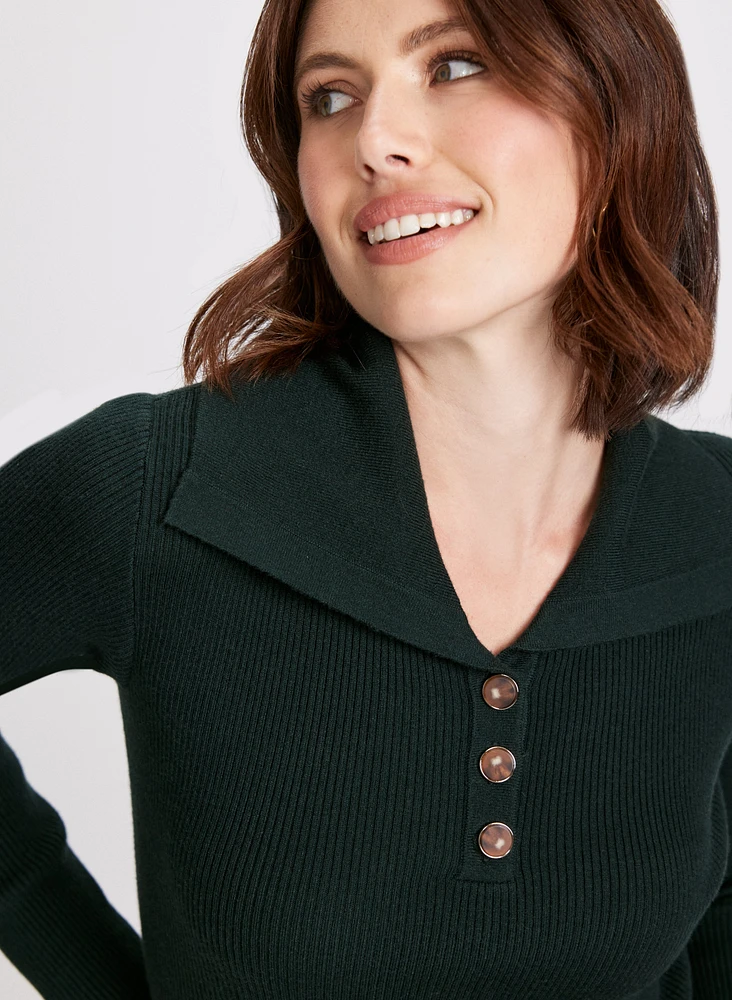 Shawl Collar Ribbed Sweater