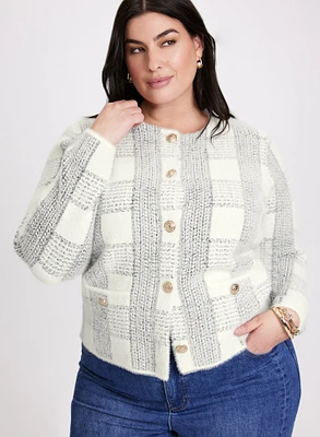 Plaid Print Button Cardigan