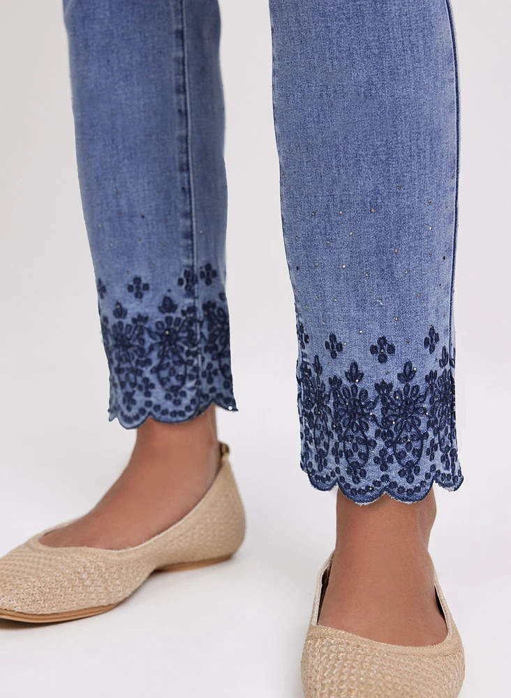 Scalloped Hem Straight-Leg Jeans