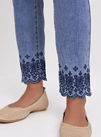 Scalloped Hem Straight-Leg Jeans