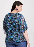 Abstract Print Mesh Blouse