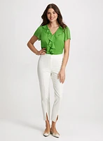 Ruffled Chiffon Blouse & Front Slit Pants