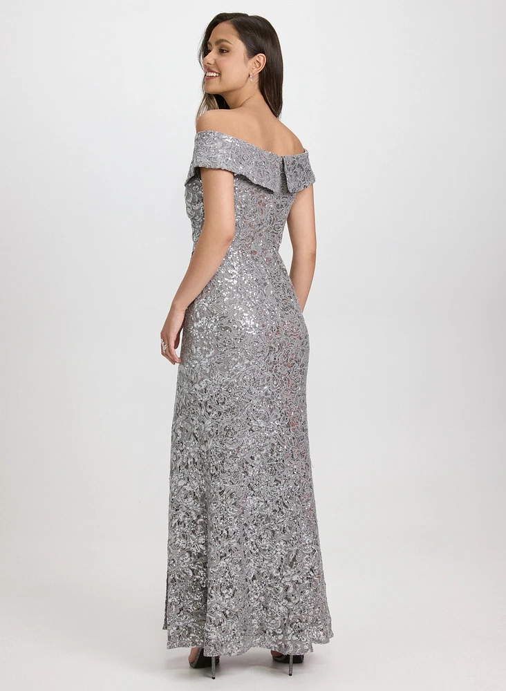 Sequin Embellished Off-Shoulder Dress
