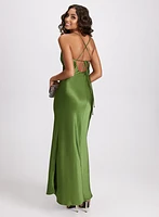 Drape Neck Satin Dress