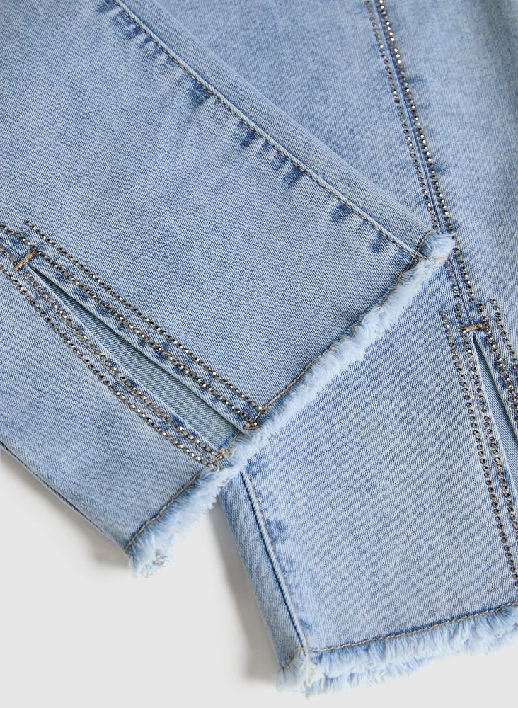 Stone Embellished Denim Capris