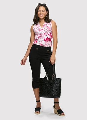 Floral Criss-Cross Neckline Top & Pull-On Essential Capris