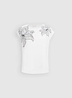 T-shirt à motif floral en esquisse