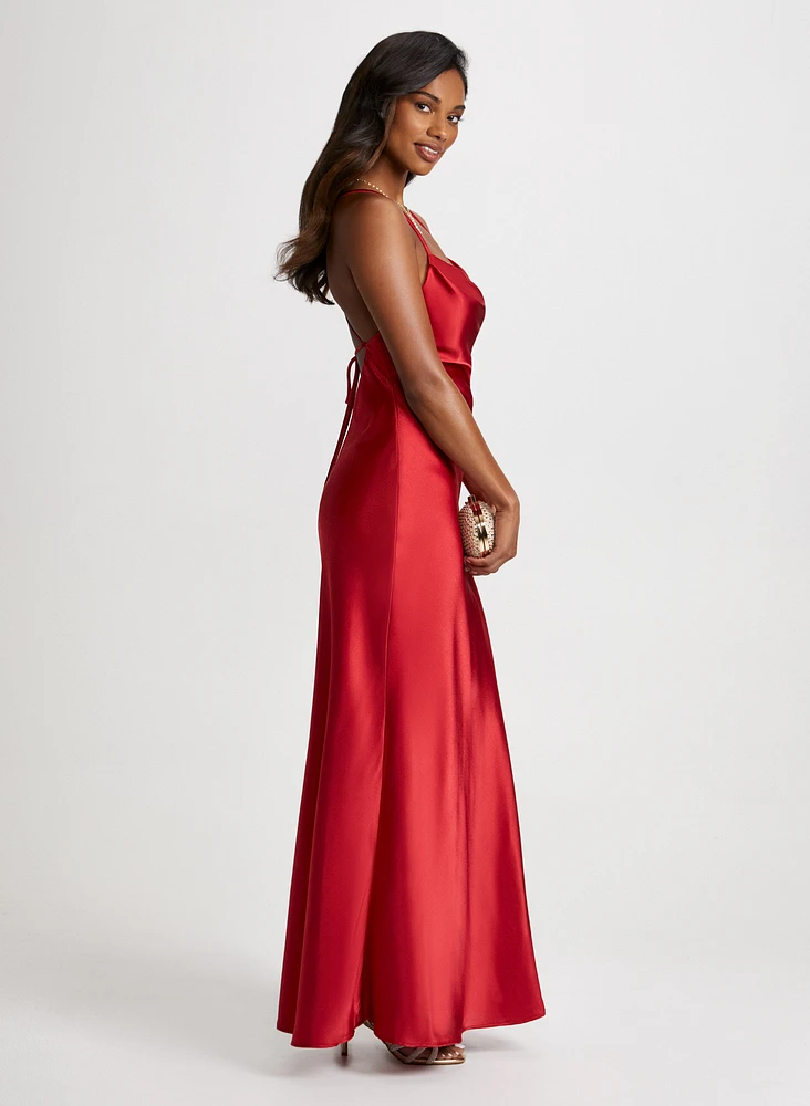 Drape Neck Satin Dress