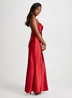 Drape Neck Satin Dress