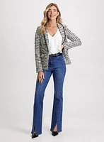 Houndstooth Print Blazer & Flared Slit Jeans