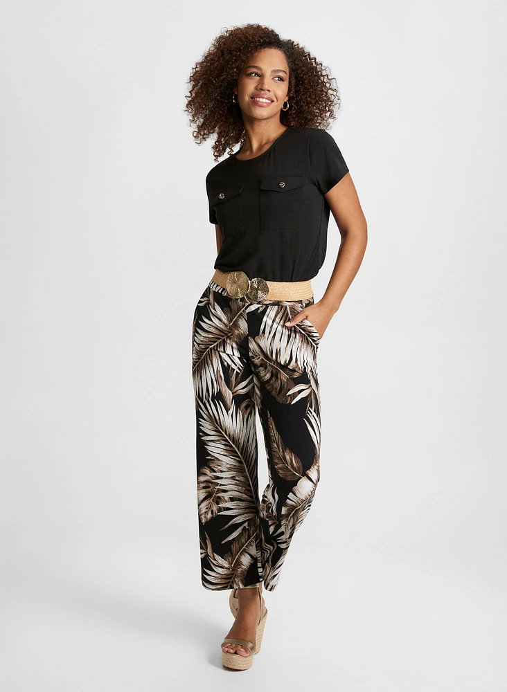 Flap Pocket Top & Tropical Wide Leg Pants